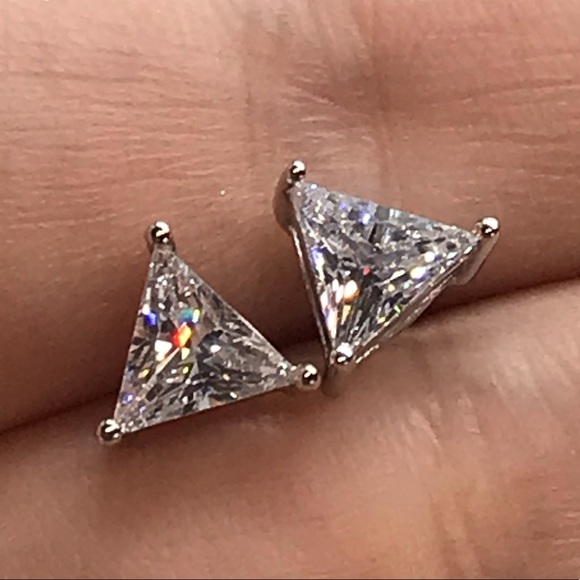Sterling Silver 925 Triangle Stud Earrings - Picture 4 of 5